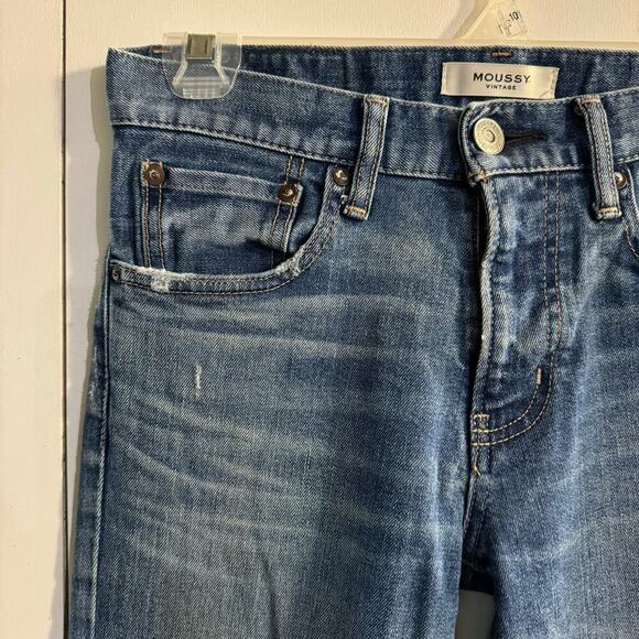Moussy Vintage Tapered Raw Frayed Hem Jeans Women Size 26 Made in Japan Blue - Picture 3 of 10